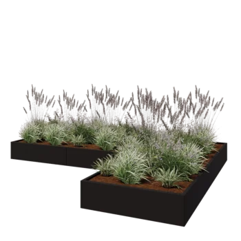 Steel planter - Corner - 360 x 240 x 30 cm - RAL9005 matt (black) - Without bottom plate