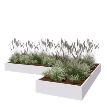Steel planter - Corner - 360 x 240 x 30 cm - RAL9005 matt (white) - With bottom plate
