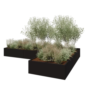 Steel planter - Corner - 360 x 240 x 40 cm - RAL9005 matt (black) - Without bottom plate