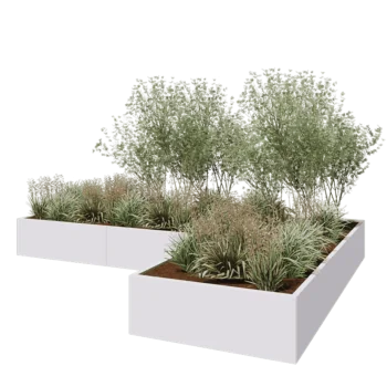 Steel planter - Corner - 360 x 240 x 40 cm - RAL9005 matt (white) - Without bottom plate