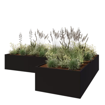 Steel planter - Corner - 360 x 240 x 60 cm - RAL9005 matt (black) - Without bottom plate