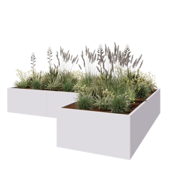 Steel planter - Corner - 360 x 240 x 60 cm - RAL9005 matt (white) - Without bottom plate