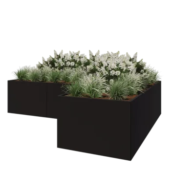 Steel planter - Corner - 360 x 240 x 80 cm - RAL9005 matt (black) - Without bottom plate