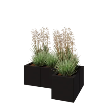 Steel planter - Corner - 90 x 60 x 30 cm - RAL9005 matt (black) - With bottom plate