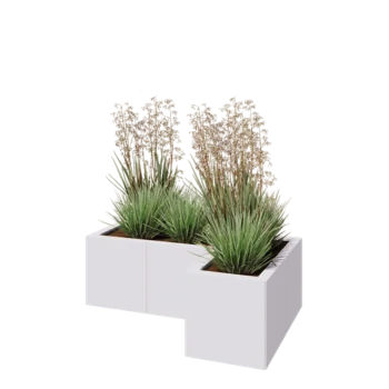 Steel planter - Corner - 90 x 60 x 30 cm - RAL9005 matt (white) - With bottom plate