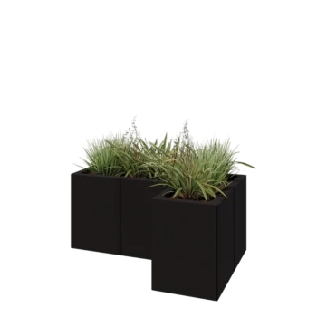 Steel planter - Corner - 90 x 60 x 40 cm - RAL9005 matt (black) - With bottom plate