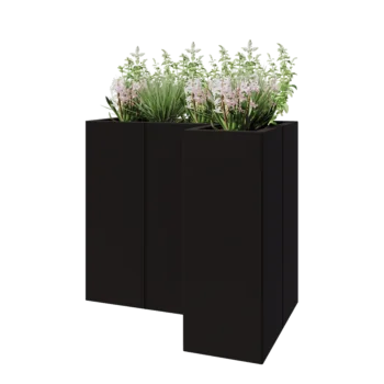 Steel planter - Corner - 90 x 60 x 80 cm - RAL9005 matt (black) - With bottom plate