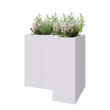 Steel planter - Corner - 90 x 60 x 80 cm - RAL9005 matt (white) - With bottom plate
