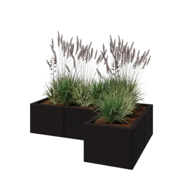 Steel planter - Corner - 120 x 80 x 30 cm - RAL9005 matt (black) - With bottom plate