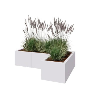 Steel planter - Corner - 120 x 80 x 30 cm - RAL9005 matt (white) - With bottom plate