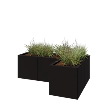Steel planter - Corner - 120 x 80 x 40 cm - RAL9005 matt (black) - Without bottom plate