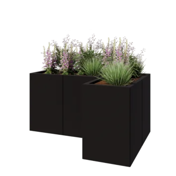 Steel planter - Corner - 120 x 80 x 60 cm - RAL9005 matt (black) - With bottom plate