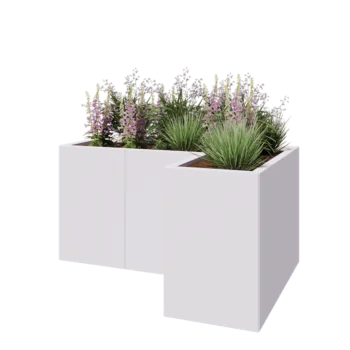 Steel planter - Corner - 120 x 80 x 60 cm - RAL9005 matt (white) - With bottom plate