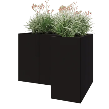 Steel planter - Corner - 120 x 80 x 80 cm - RAL9005 matt (black) - With bottom plate