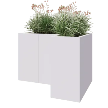 Steel planter - Corner - 120 x 80 x 80 cm - RAL9005 matt (white) - With bottom plate