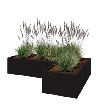 Steel planter - Corner - 150 x 100 x 30 cm - RAL9005 matt (black) - With bottom plate