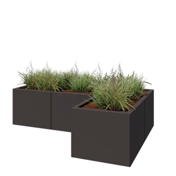 Steel planter - Corner - 150 x 100 x 40 cm - Other RAL colour - With bottom plate