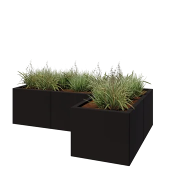 Steel planter - Corner - 150 x 100 x 40 cm - RAL9005 matt (black) - With bottom plate