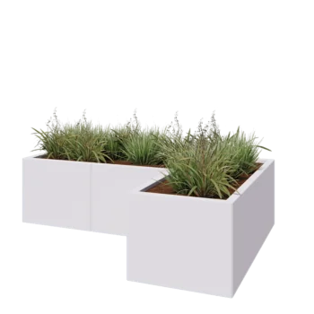 Steel planter - Corner - 150 x 100 x 40 cm - RAL9005 matt (white) - With bottom plate