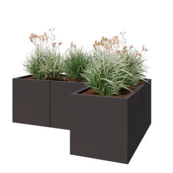Steel planter - Corner - 150 x 100 x 50 cm - Other RAL colour - With bottom plate