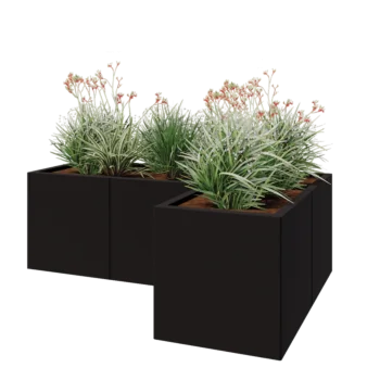 Steel planter - Corner - 150 x 100 x 50 cm - RAL9005 matt (black) - With bottom plate