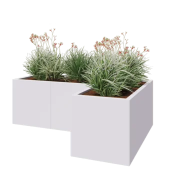 Steel planter - Corner - 150 x 100 x 50 cm - RAL9005 matt (white) - With bottom plate