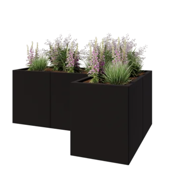 Steel planter - Corner - 150 x 100 x 60 cm - RAL9005 matt (black) - Without bottom plate