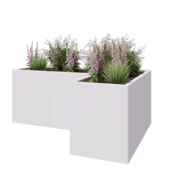Steel planter - Corner - 150 x 100 x 60 cm - RAL9005 matt (white) - With bottom plate