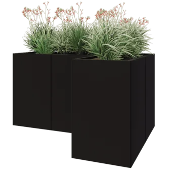 Steel planter - Corner - 150 x 100 x 80 cm - RAL9005 matt (black) - With bottom plate