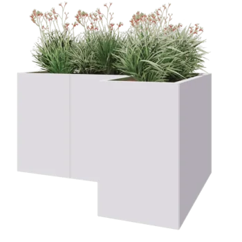 Steel planter - Corner - 150 x 100 x 80 cm - RAL9005 matt (white) - With bottom plate