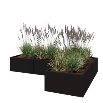 Steel planter - Corner - 180 x 120 x 30 cm - RAL9005 matt (black) - With bottom plate