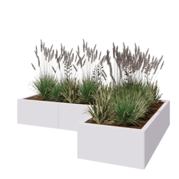 Steel planter - Corner - 180 x 120 x 30 cm - RAL9005 matt (white) - With bottom plate