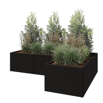 Steel planter - Corner - 180 x 120 x 40 cm - RAL9005 matt (black) - With bottom plate