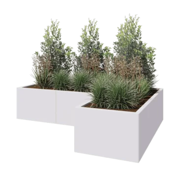 Steel planter - Corner - 180 x 120 x 40 cm - RAL9005 matt (white) - With bottom plate