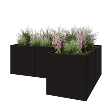 Steel planter - Corner - 180 x 120 x 60 cm - RAL9005 matt (black) - With bottom plate