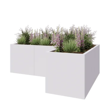 Steel planter - Corner - 180 x 120 x 60 cm - RAL9005 matt (white) - With bottom plate