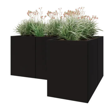 Steel planter - Corner - 180 x 120 x 80 cm - RAL9005 matt (black) - With bottom plate
