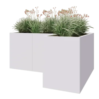 Steel planter - Corner - 180 x 120 x 80 cm - RAL9005 matt (white) - With bottom plate