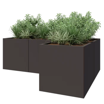 Steel planter - Corner - 210 x 140 x 70 cm - Other RAL colour - With bottom plate