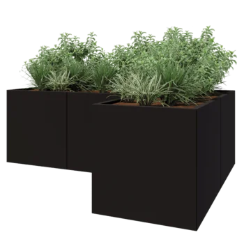 Steel planter - Corner - 210 x 140 x 70 cm - RAL9005 matt (black) - Without bottom plate