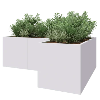 Steel planter - Corner - 210 x 140 x 70 cm - RAL9005 matt (white) - Without bottom plate