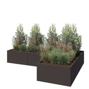 Steel planter - Corner - 240 x 160 x 40 cm - Other RAL colour - With bottom plate