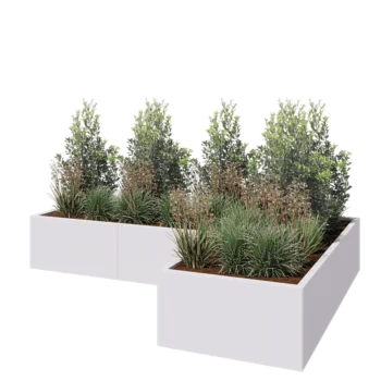 Steel planter - Corner - 240 x 160 x 40 cm - RAL9005 matt (white) - With bottom plate