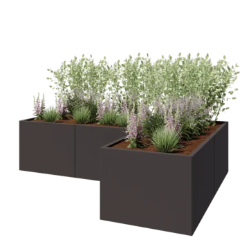 Steel planter - Corner - 240 x 160 x 60 cm - Other RAL colour - With bottom plate