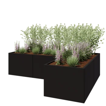 Steel planter - Corner - 240 x 160 x 60 cm - RAL9005 matt (black) - With bottom plate
