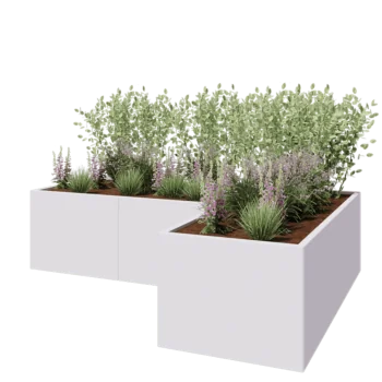 Steel planter - Corner - 240 x 160 x 60 cm - RAL9005 matt (white) - Without bottom plate