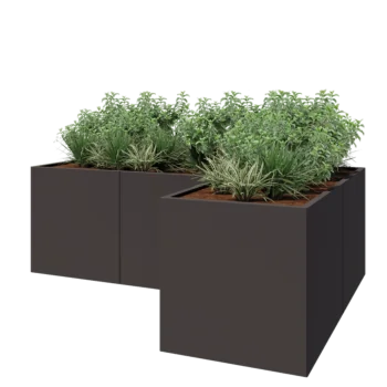 Steel planter - Corner - 240 x 160 x 80 cm - Other RAL colour - With bottom plate