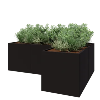 Steel planter - Corner - 240 x 160 x 80 cm - RAL9005 matt (black) - With bottom plate