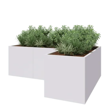 Steel planter - Corner - 240 x 160 x 80 cm - RAL9005 matt (white) - With bottom plate