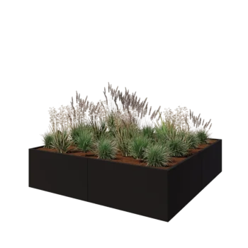 Steel planter XXL - Square - 240 x 240 x 60 cm - RAL9005 matt (black) - Without bottom plate